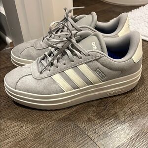 Adidas Gray and Cream Platform Sneakers